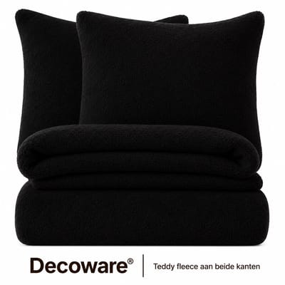 Decoware® Teddy Fleece Dekbedovertrek - Zwart - Eenpersoons - 140x220 cm + Kussensloop 60x70 cm - Dubbelzijdig - Heerlijk Warm