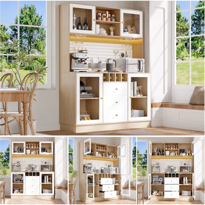 Keukenkast - Smart LED + Wijnrek + Anti-Kantel + Verstelbare Planken - Multifunctioneel - MDF - Wit