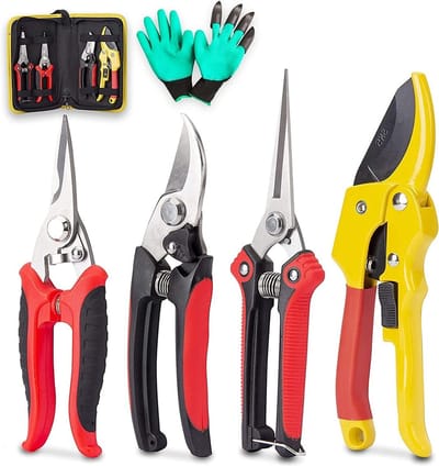 4 Packs Snoeischaar Tuin Cutter Clippers - Roestvrij Staal Scherpe snoeischaar - Secateurs Professionele Bypass Snoeien Handgereedschap Schaar Kit met Opbergtas