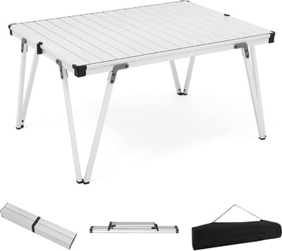 KOMFOTTEU Opvouwbare en draagbare tuintafel met opbergtas, campingtafel met aluminium plaat, outdoortafel voor picknick, feest, BBQ, strand, balkon (zilver)