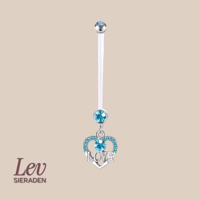 Lev Sieraden - 1.6x38mm zwangerschaps piercing - Love hanger blauw - UV acryl piercing - PTFE/Bioplast/Bioflex