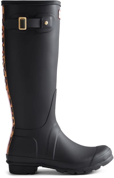 Hunter - Women's Original Leopard Print Backstrap Tall Wellington Boots Black - Maat 37