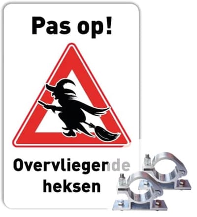 Bord Overvliegende heksen - Weerbestendig Aluminium - 40x60 cm - Bevestiging: Met paalbeugels Ø48mm