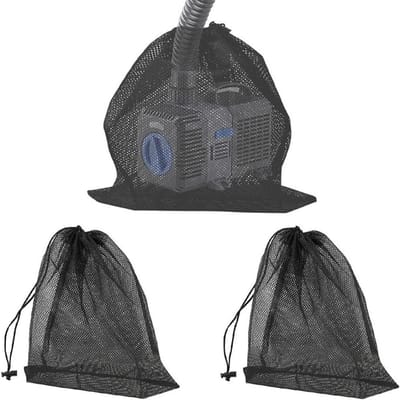 longziming -3 stuks pompfilterzakken met trekkoord – Filterzak voor vijver- en waterpomp – Set van 2×40×30 cm + 1×45×45 cm – Beschermt tegen vuil en bladeren
