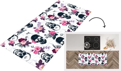 Keukenloper - Loper keuken - Tieners - Skull - Roos - Patronen - 120x50 cm - Keukenloper vinyl