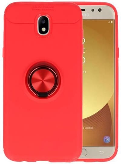Softcase Telefoonhoesje - Geschikt voor Samsung Galaxy J5 2017 Hoesje met Ring Houder Rood