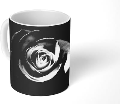 Mok - Koffiemok - Bloemen - Zwart - Roos - Wit - Botanisch - Mokken - 350 ML - Beker - Koffiemokken - Theemok