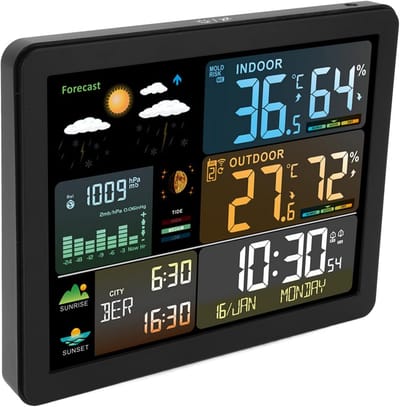 Draadloos Weerstation - Digitale Klok - Weersvoorspelling Binnen - Trendweergave Druk - 19 x 15 x 7 cm