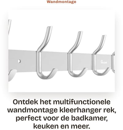 Dailygoods- Kleerhanger Rek 42 cm - Wandmontage - 6 Haken - Aluminiumlegering - Zilver - Multifunctioneel Opslagsysteem - Kapstok