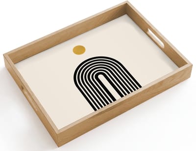 Dienblad hout 40x30 cm - Schootdienblad - Minimalistisch - Zwarte boog - Gouden cirkel - Borrelplank rechthoek - Plateau dienbladen