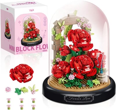 Boeket Bouwstenen - Bloemen Constructie - Decoratie Knutselen - 574 Stukjes Inclusief Hoes - 10 x 10 x 10 cm