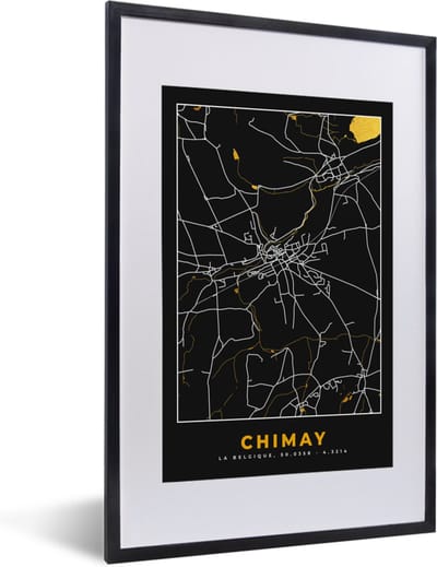 Fotolijst incl. Poster - Stadskaart - Goud - Chimay - Plattegrond - Kaart - 40x60 cm - Posterlijst