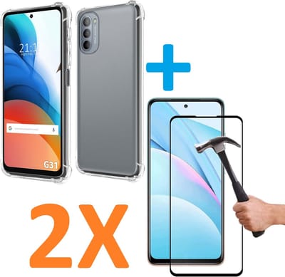 Shockproof Soft TPU hoesje Silicone Case Geschikt voor: Motorola Moto G31 met 2X Full Tempered glas Screen Protector