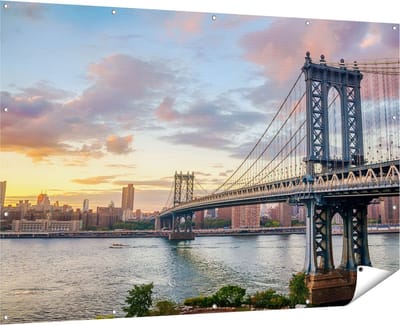 Gards Tuinposter Manhattan Bridge Brug in New York - 180x120 cm - Tuindoek - Tuindecoratie - Wanddecoratie buiten - Tuinschilderij