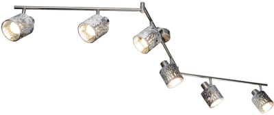 Plafondlamp 6-vlam spot strip zwenkbare woonkamerlamp, metaal fluweel zilver, 6x E14 LxH 145x18 cm