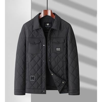 Winter Senior Kraag Lichte Katoen-gewatteerde Kleding Ruit Katoenen Kleding Heren Middelbare Leeftijd Casual Katoenen Jas Herenkleding 195 zwart