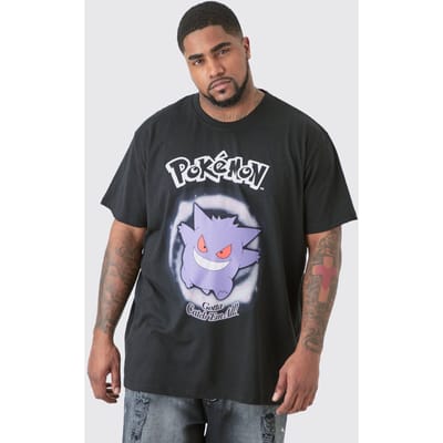 Plus Pokemon Gengar Gedrukte Gelicentieerde T-shirt in Zwart | Black | Size XS