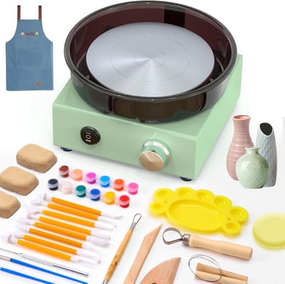 Mini Pottenbakkersset - Keramiek Draaischijf - Creatief Knutselen - Tweeweg Rotatie - 15 cm Draaiplateau - Groen