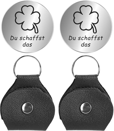 Dailygoods- Herdenkingsmunten Dubbelzijdig Gesneden - Klavertje Vier - Roestvrij Staal - Opslag Holsters - Leren Etui - Inspirerende Geschenken - Geluksmunten