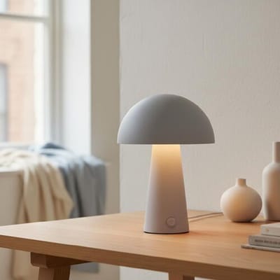 LUSENZ Arvento - Paddenstoel lamp oplaadbaar Wit 20 cm - Tafellamp horeca - Dimbaar - Retro design - USB-C - IP44 voor buiten - 3000K/4500K/6000K