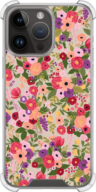 Shockproof hoesje - Geschikt voor iPhone 14 Pro Max - Floral garden - Extra sterke case - TPU/polycarbonaat - Bloemen - Multi, Transparant