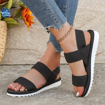 Damesmodetrend antislip draag comfortabele bijpassende kleur zool puur zwarte veter platte sandalen 41 gray