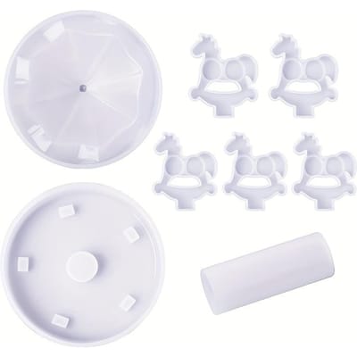 1 set harsvormen voor het gieten van carrouselpaarden, doe-het-zelfpakket, siliconen mallen voor epoxyhars, draaimolendecoraties voor huisdecoratie white