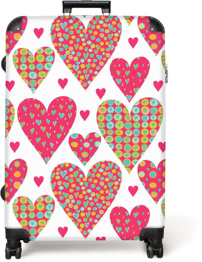 NoBoringSuitcases.com® - Koffer groot - Reiskoffer lichtgewicht - Patroon - Hartjes - Roze - Meisjes - Rolkoffer met 4 wielen - Grote trolley XL - 98 liter bagage