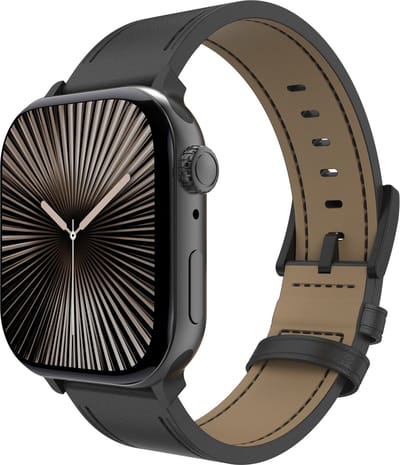 Cazy horlogebandje geschikt voor Apple Watch Bandje (Timeless Leather) - Smartwatchbandjes - Universeel bandje geschikt voor Apple 38/40/41/42 mm - Zwart