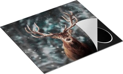 Chefcare Inductie Beschermer Hertenkop - Hert in de Sneeuw - 60x50 cm - Afdekplaat Inductie - Kookplaat Beschermer - Inductie Mat