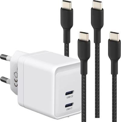 35w usb C Oplader 2 Poorten 1 Meter voor Galaxy A57, A56, A55, A54, A36, A35, A34, A33, A26, A25, A24, A23, A17 5G, A16, A15 Snellader Set Zwart