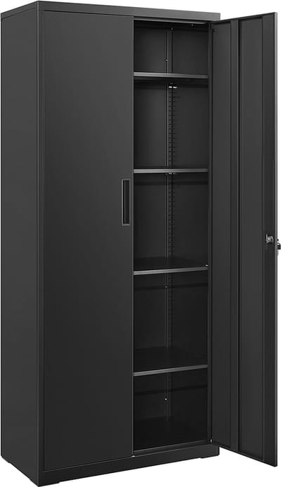 Metalen Opbergkast met Slot – 5 Verstelbare Planken – 80x40x180 cm – Zwart Staal – Garage/Kantoor