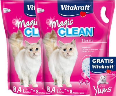 Magic Clean Kattenbakvulling 2 x 8,4 l met GRATIS zakje Cat yums