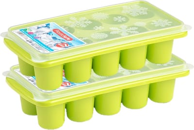 Plasticforte ijsklontjes bakjes - grote ijsblokken van 6.5 cm - 2x stuks - trays met deksel van 10 vakjes - kunststof - groen