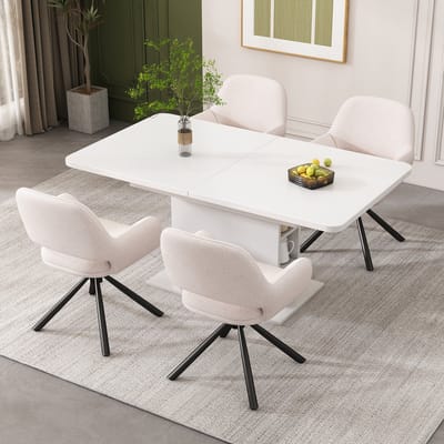 Eettafelset - Uitschuifbare Rechthoekige Eettafel Met 4 Stoelen En Opbergruimte - Voor Eetkamer - Hout En Metaal - Wit