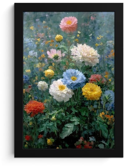 Poster in lijst - Fotolijst 20x30 cm - Posters - Close-up - Veld - Bloemen - Kleurrijk - Posterlijst zwart - Decoratie - Wanddecoratie woonkamer - Muurdecoratie slaapkamer