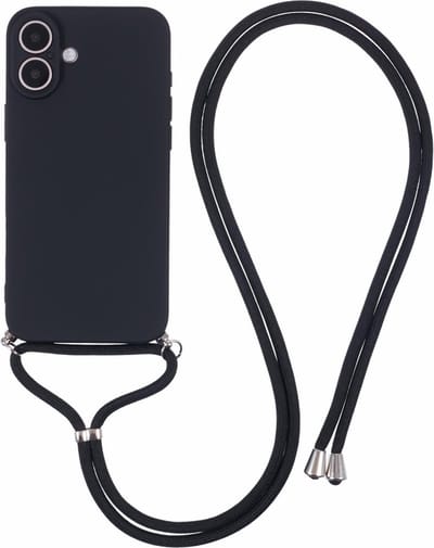 Coverup Hoesje - Geschikt voor iPhone 16 Hoesje - Coverup Colour TPU Back Cover met Koord - Charcoal Black