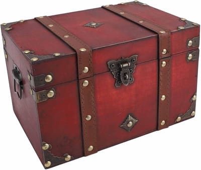 Houten Opbergdoos - Schatkist Decoratie - Spullen Organiseren - Met Gecodeerd Slot - 24 cm Breed - Rood