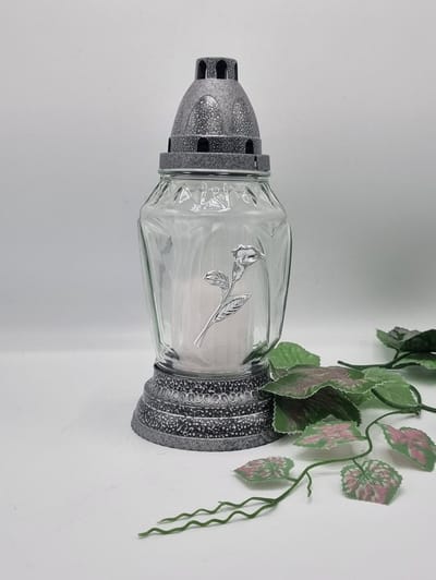 Herdenkingslicht - R519D - Zilver - Calla - Grafkaars - Graflicht - Graflantaarn - Grafdecoratie - Windlicht