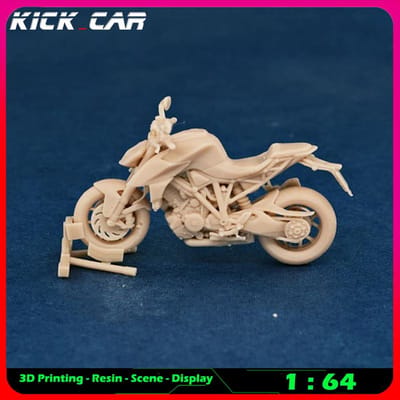 Kicarmod 1/64 Moto (Sans béquille) Diorama de Voiture Miniature Résine Non Colorée Scène de Garage Décoration Scène de Simulation Jouet
