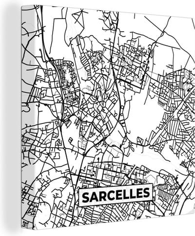 Canvas Schilderij Stadskaart - Frankrijk - Kaart - Plattegrond - Sarcelles - Zwart wit - 20x20 cm - Wanddecoratie