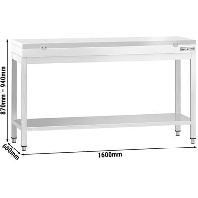 GGM Gastro Edelstahl Arbeitstisch PREMIUM - 1600x600mm - mit Grundboden - inkl. Schneideplatte Weiß