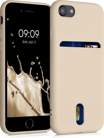 kwmobile telefoonhoesje geschikt voor Apple iPhone SE (2022) / iPhone SE (2020) / iPhone 8 / iPhone 7 - Zachte TPU case met kaarthouder en silicone coating - In parelmoer