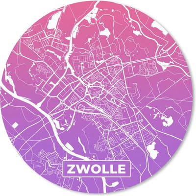 Muismat rond 20x20 cm - Mousepad Stadskaart - Zwolle - Nederland - Paars - Ronde muismatten