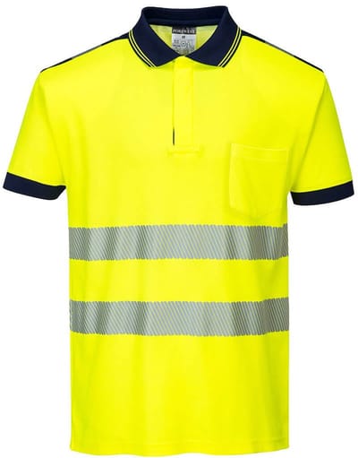 Portwest PW3 Hi-Vis Poloshirt Korte Mouw T180 - Geel/Marine - L