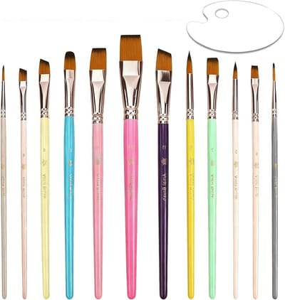12 Stuks Gezichtsverf Penselen, Inclusief Pastel Penselen voor Lichaam en Gezicht, Professionele Waterverf en Olie Penselen voor Halloween en Feestmake-up