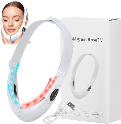 Elektrische Gezichtsmassager voor V-vormige Lifting, Dubbele Kin Verwijderaar en Kinnentrenner met 8 Instellingen en Rood Blauw Licht voor een Strakkere Kaaklijn