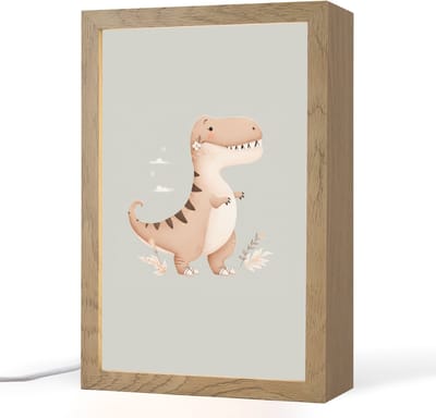 Nachtlampje 20x30 cm - Kinder lampje - Dino - Bloemen - Blauw - Tafellamp kinderkamer - Slaapkamer lamp - Bedlamp kinderen - Kinderlampje stopcontact - Wandlamp babykamer - Nachtlampjes