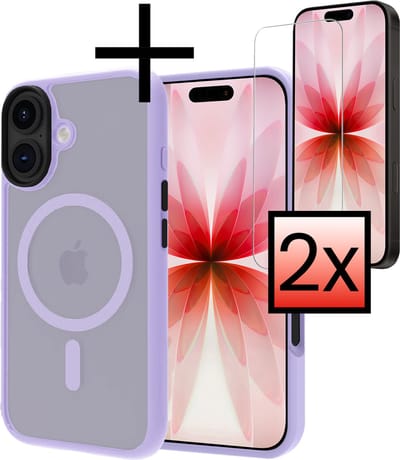 Hoesje - Met 2x Screenprotector - Geschikt voor Apple iPhone 17 - Magsafe Compatible - Sterk & Shockproof - Back Cover - Shock Proof Case - Telefoon Hoes - Lila