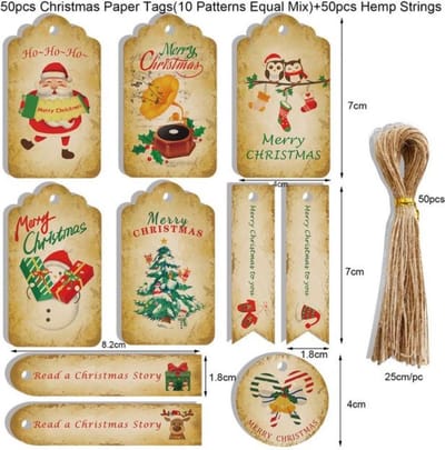 50 stuks kerst cadeau labels + sisaldraad